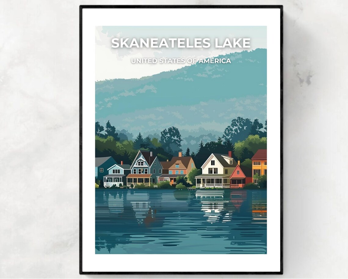 Skaneateles Lake New York Lakeside Cottages Vintage Travel Poster