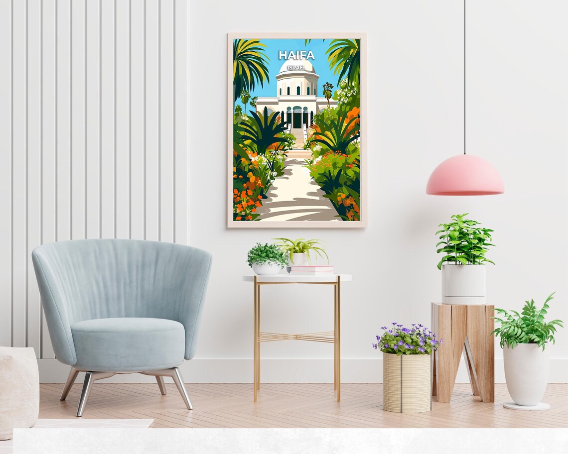 Haifa Israel Bahai Gardens Shrine Blooming Stairs Travel Poster - Image 2