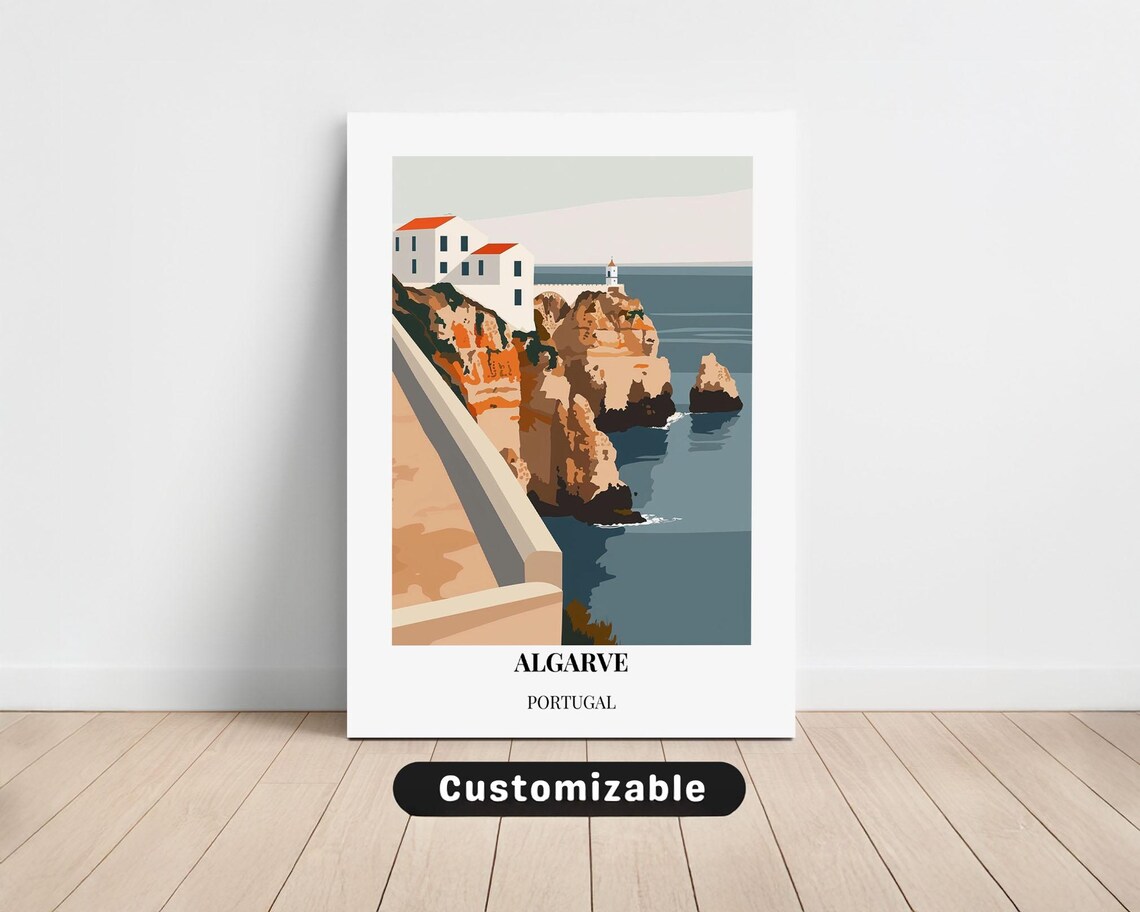 Algarve Portugal Coastal Cliffs Lighthouse and Ocean Travel Poster