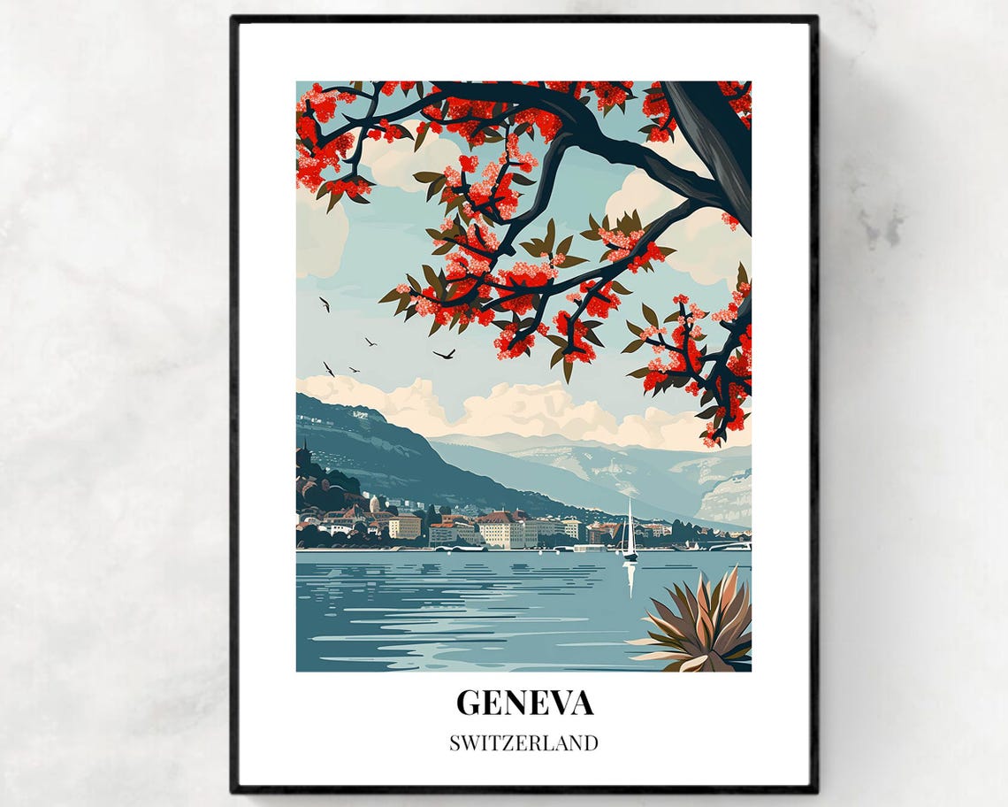 Geneva Travel Print Wall Art Geneva Switzerland City Print Geneva Travel Gift Geneva City Poster Travel Gift