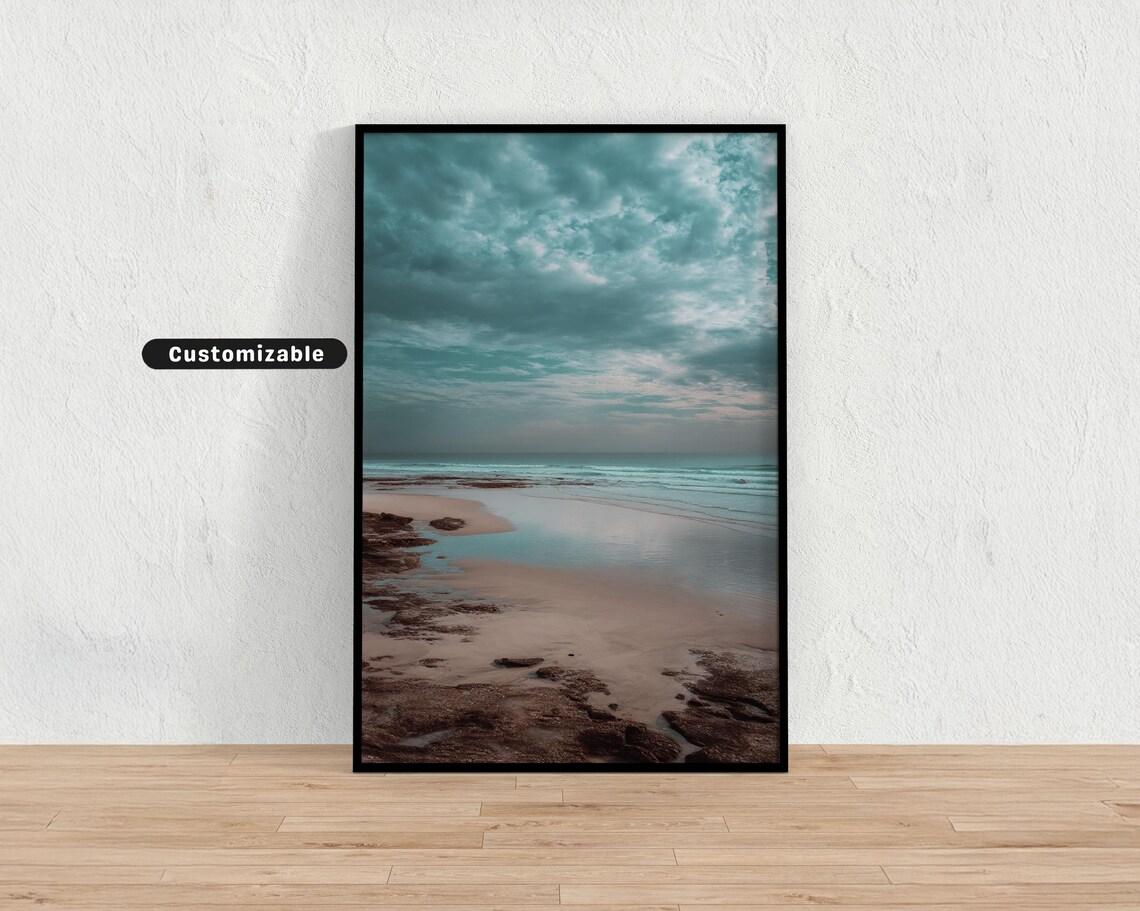 Low Tide Pastel Beach Cloudy Sky Tranquil Coastal Seaside Morning Print