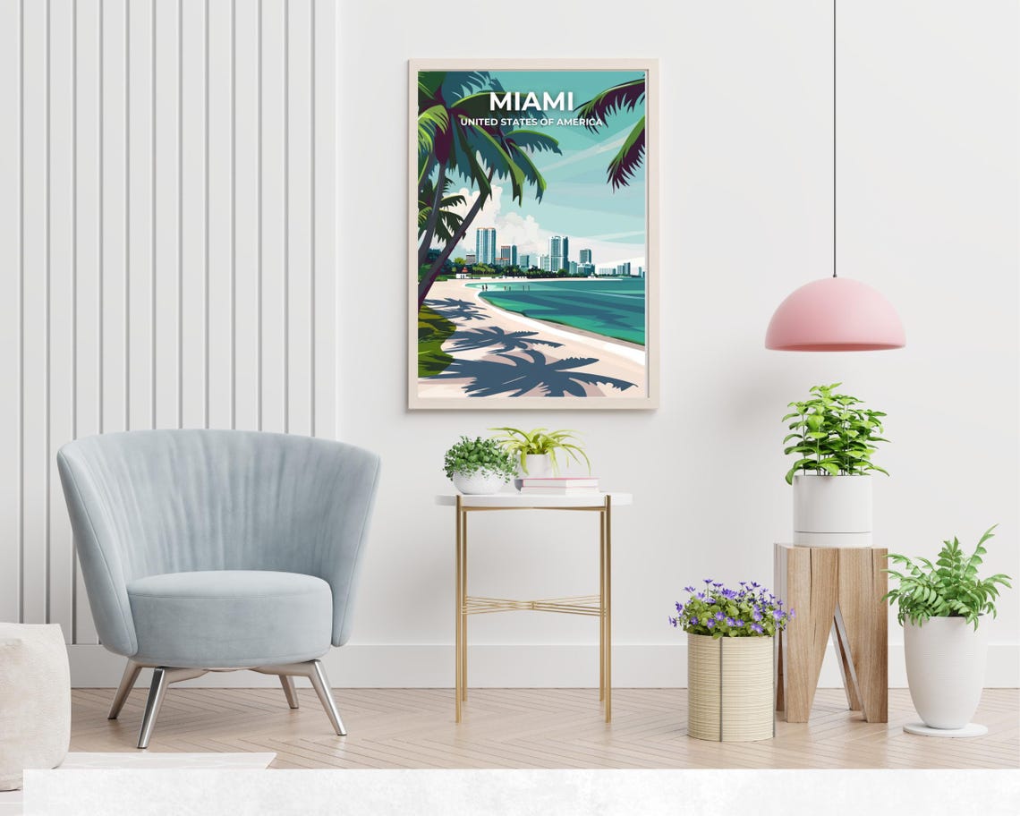 Miami Florida Beach Skyline Palm Trees Modern Retro Travel Poster - Image 2