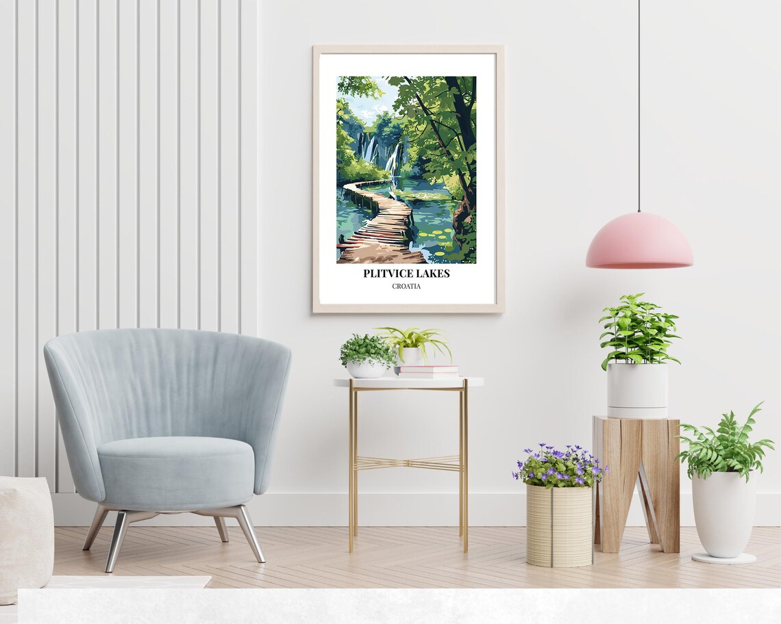 Plitvice Lakes Croatia Forest Waterfall Boardwalk Travel Poster - Image 2
