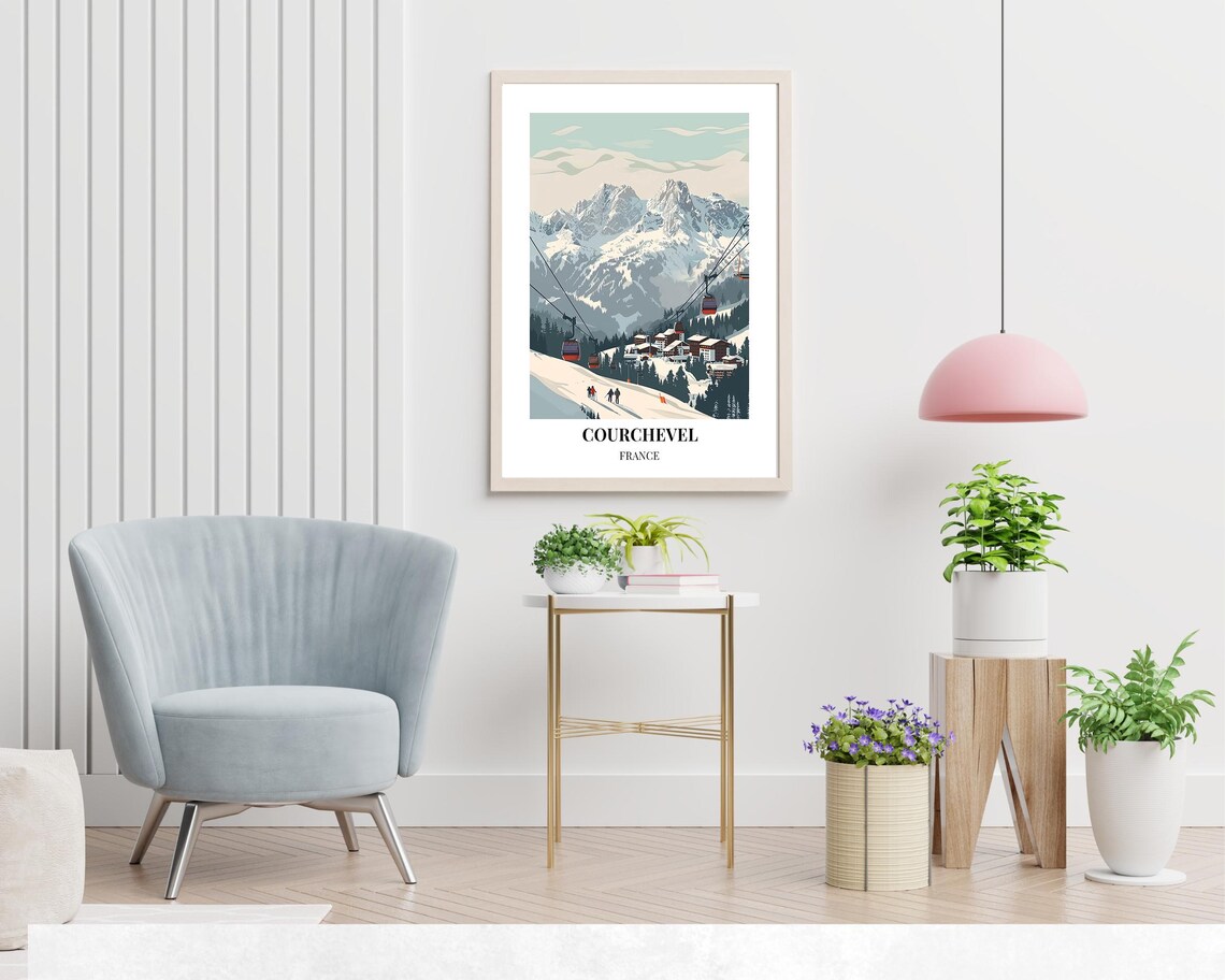 Courchevel France Ski Village Gondolas Beneath Snowy Peaks Poster - Image 2