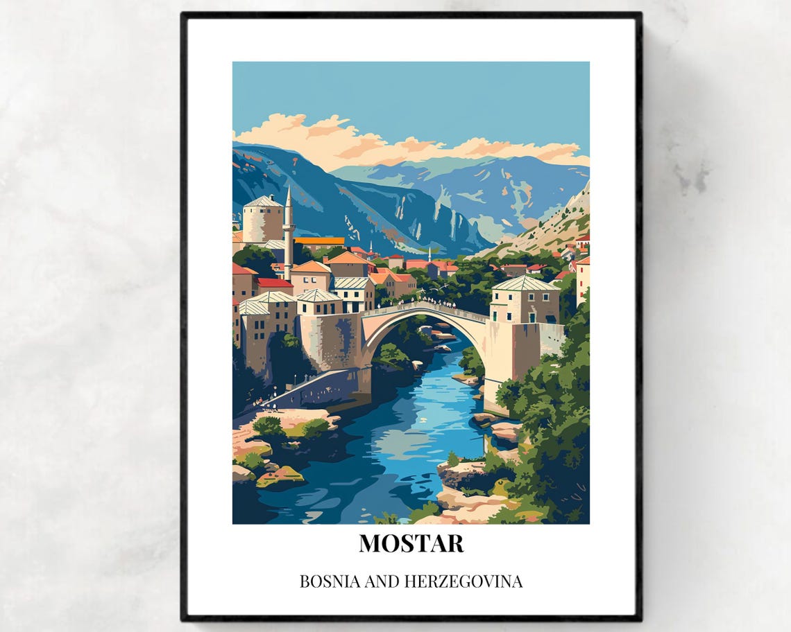 Stari Most Old Bridge Travel Print Wall Art Mostar Bosnia And Herzegovina City Print Stari Most Old Bridge Travel Gift Travel Gift
