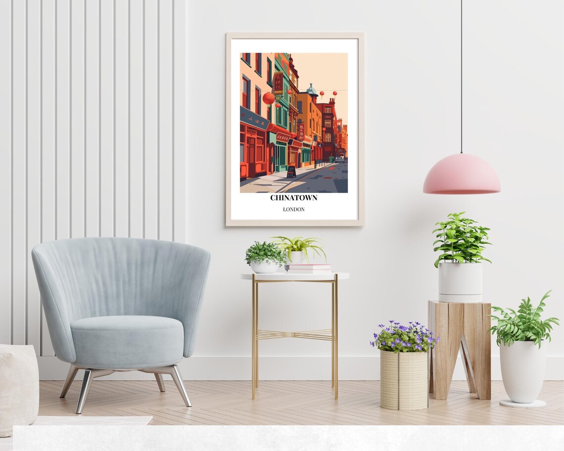 Chinatown London Red Lantern Street Scene Travel Poster in Soho - Image 2