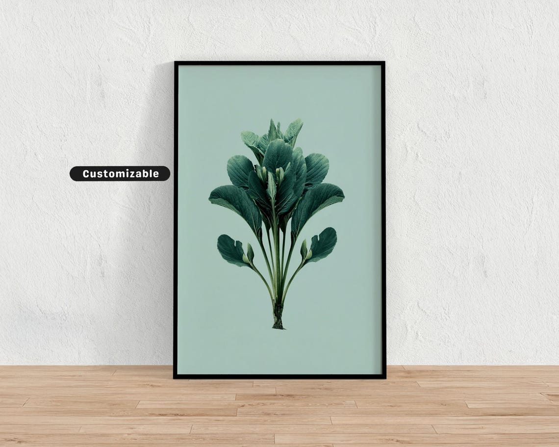 Botanical Poster Style With Centered Plant Form Minimal Wall Art Neutral Nature Print