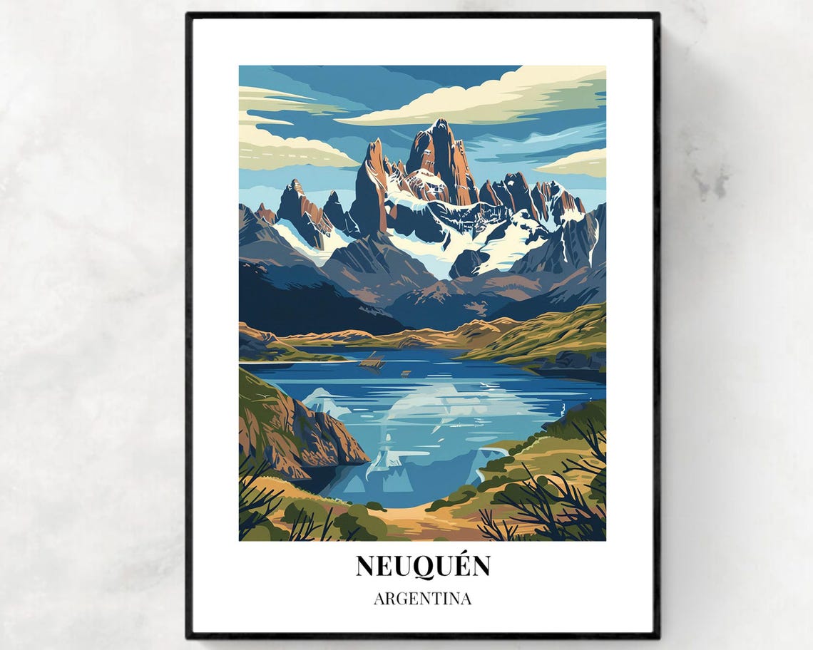 Neuquén Argentina Towering Granite Peaks Lake Reflection Poster