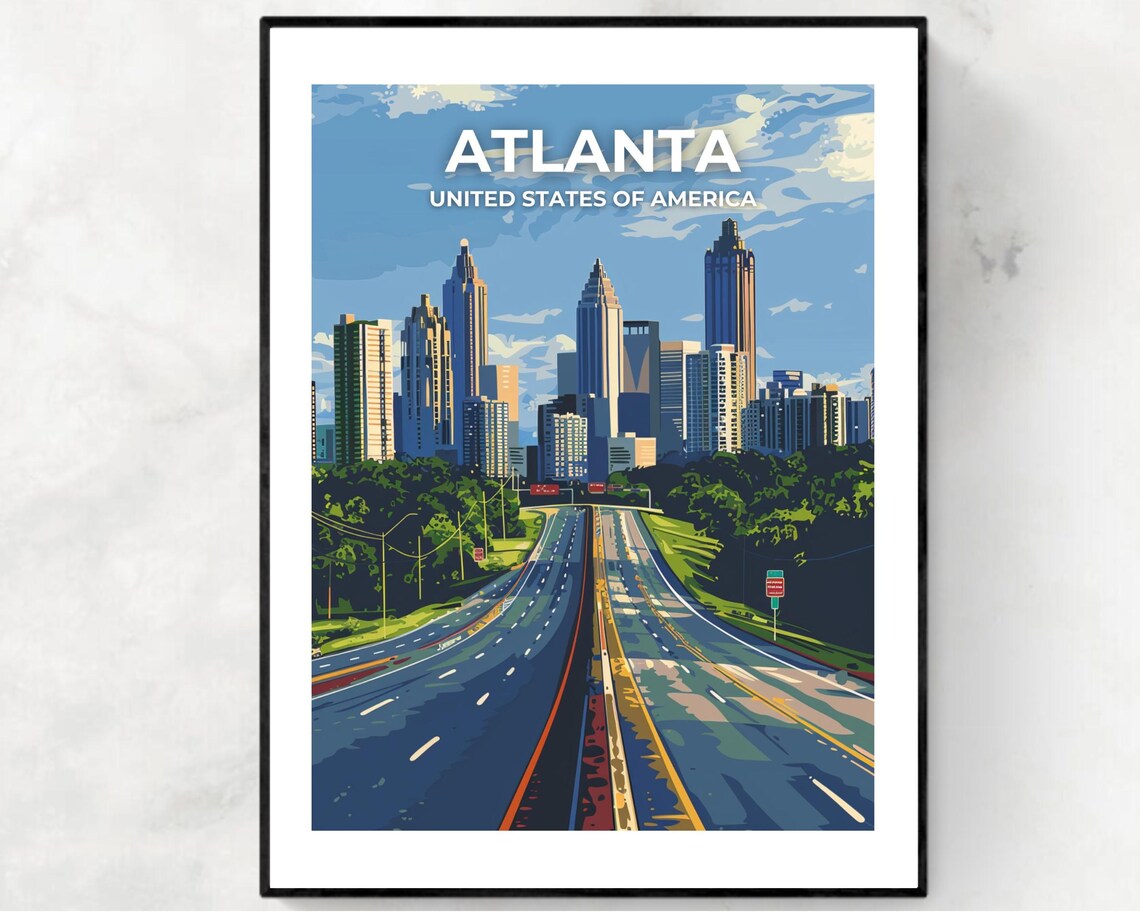 Atlanta Georgia Downtown Skyline Highway Drive Travel Poster