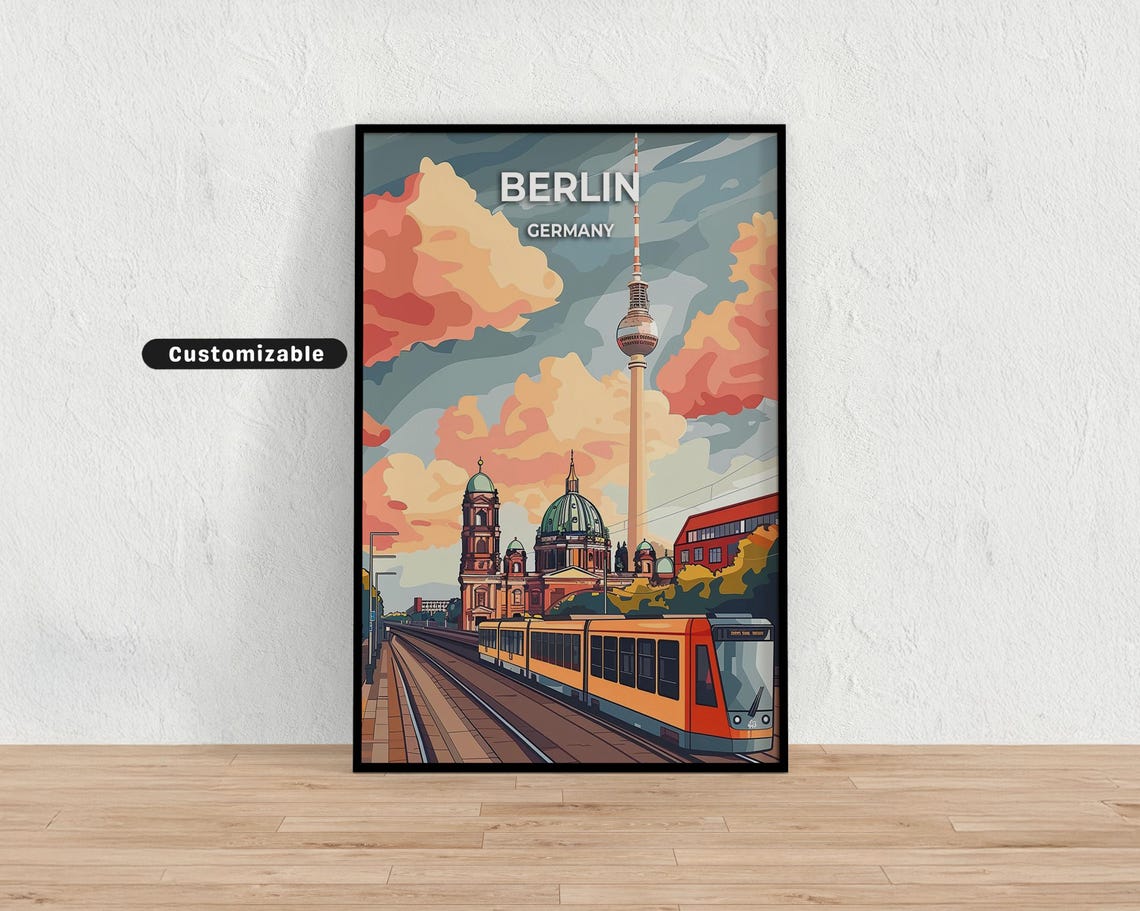 Berlin Germany TV Tower Skyline Sunset City Customizable Travel Poster