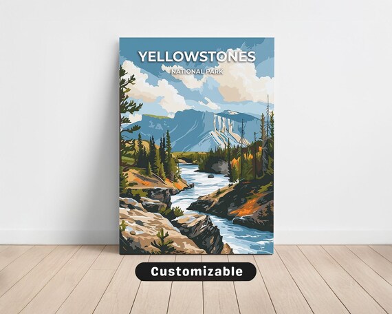 Yellowstones National Park River Canyon Vintage Style Travel Poster
