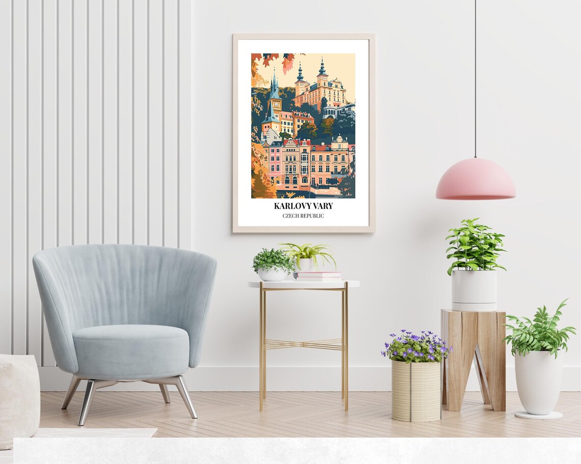 Karlovy Vary Czech Republic Autumn Old Town Panorama Travel Poster - Image 2