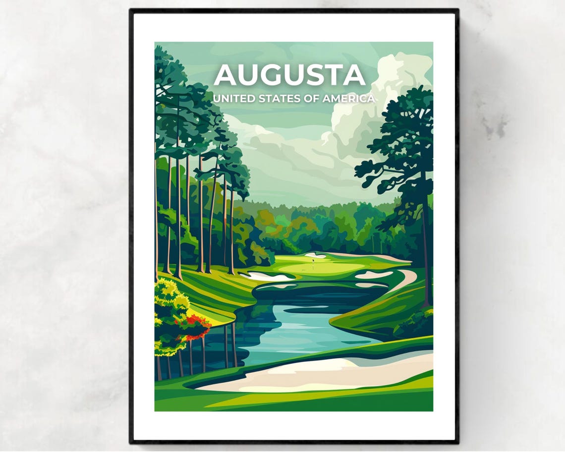 Augusta Golf Course Water Hazard Pines Poster Top Title Text