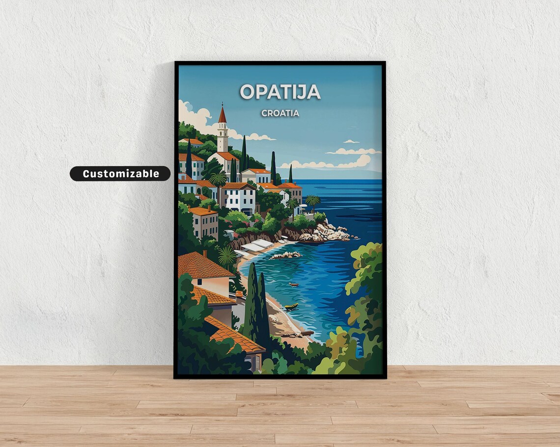 Opatija Croatia Seaside Villas Turquoise Adriatic Coast Travel Poster