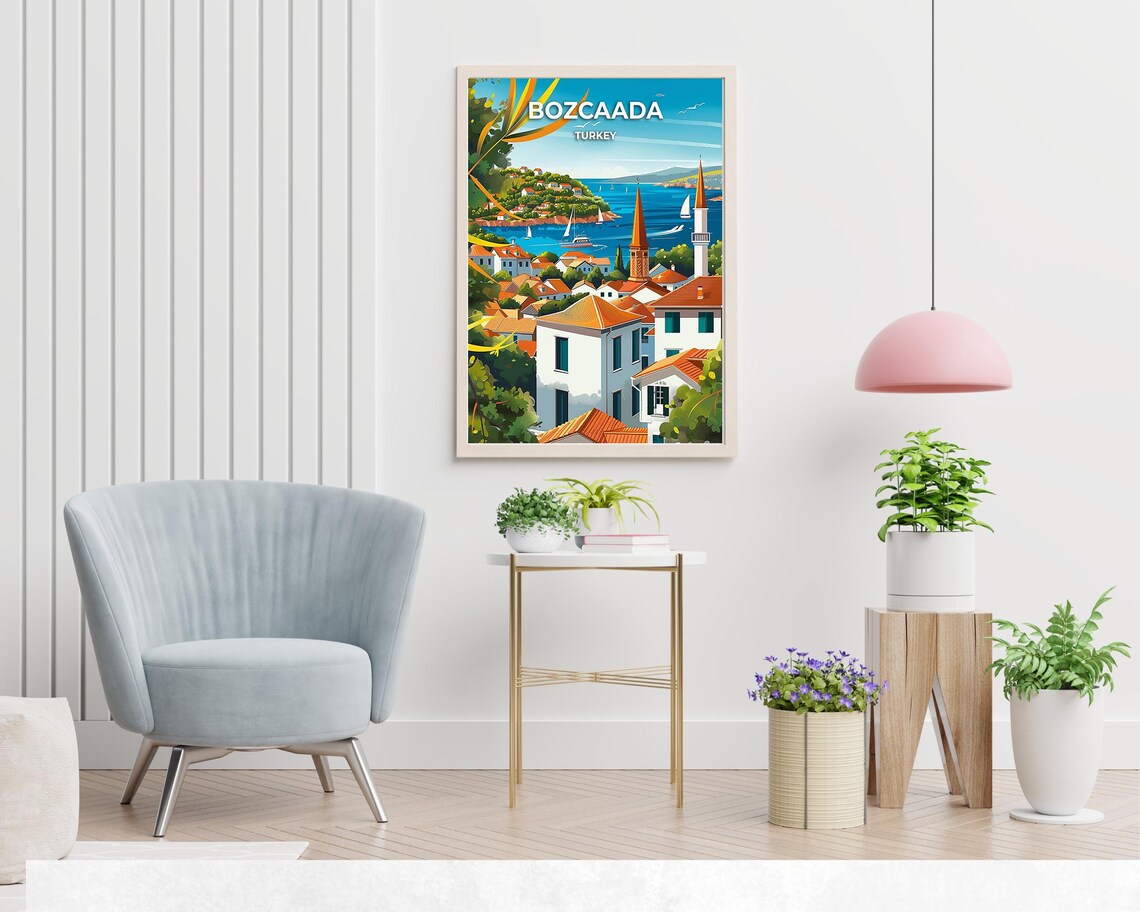 Bozcaada Turkey Island Town Sailboats Minarets Travel Poster - Image 2