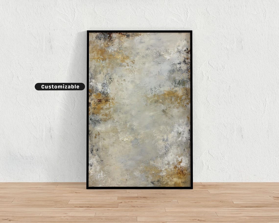 Neutral Vertical Abstract With Sandy Brush Textures Wall Art Print Minimalist Modern Decor