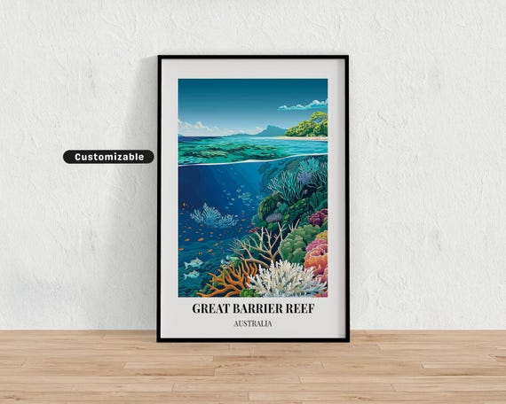 Great Barrier Reef Australia Travel Poster Custom Wall Art
