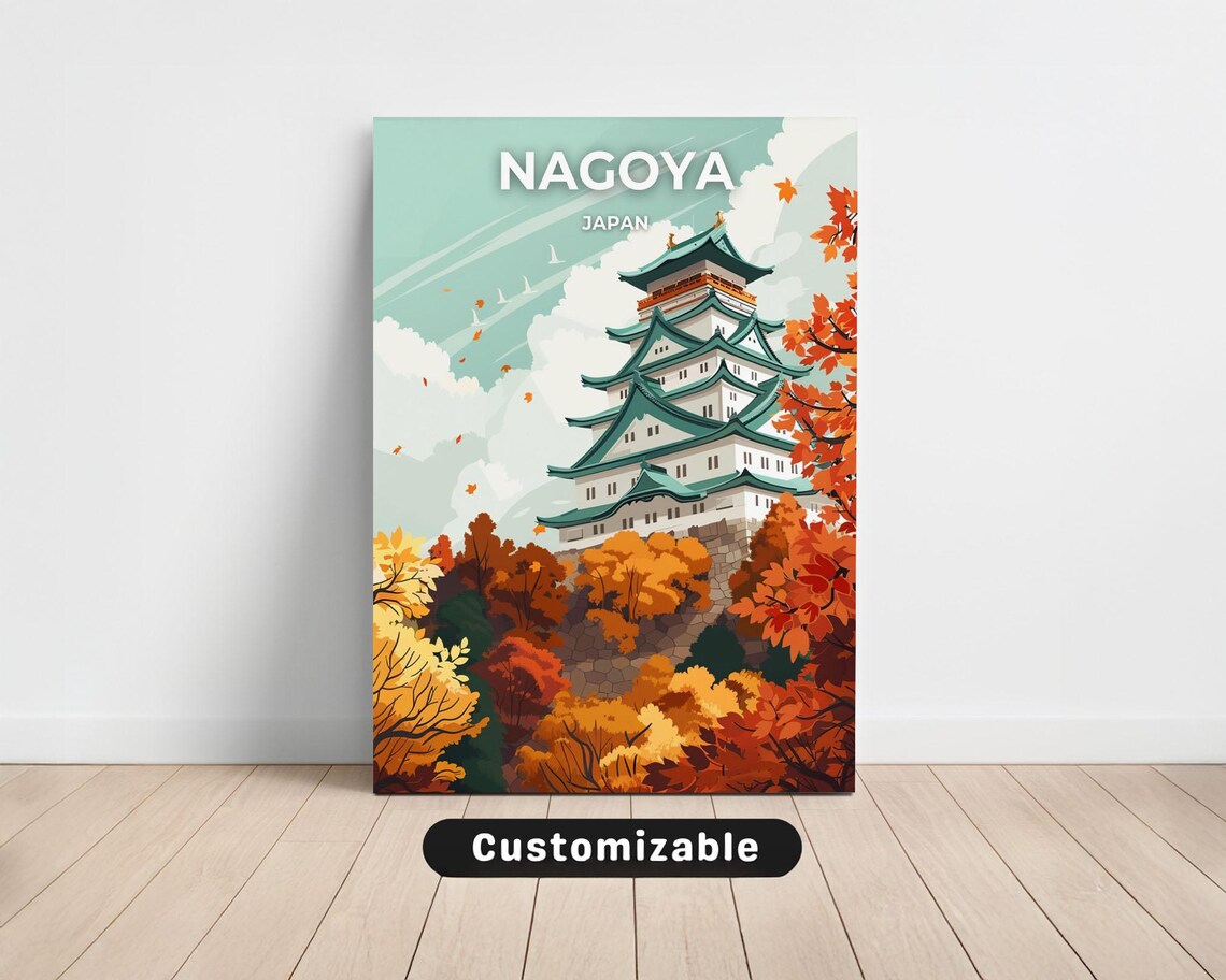 Nagoya Japan Castle Autumn Maple Foliage Scenic Travel Poster