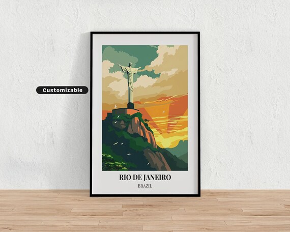 Rio De Janeiro Christ Redeemer Sunset Statue Brazil Travel Poster