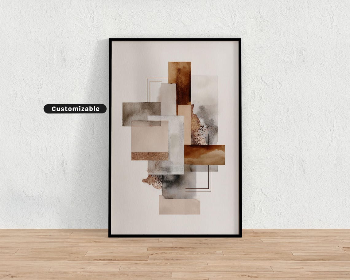 Neutral Geometric Watercolor Rectangles Modern Abstract Poster