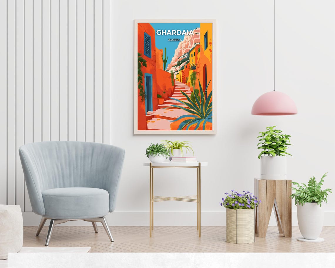 Ghardaia Algeria Sunlit Terracotta Old Town Steps Travel Poster - Image 2