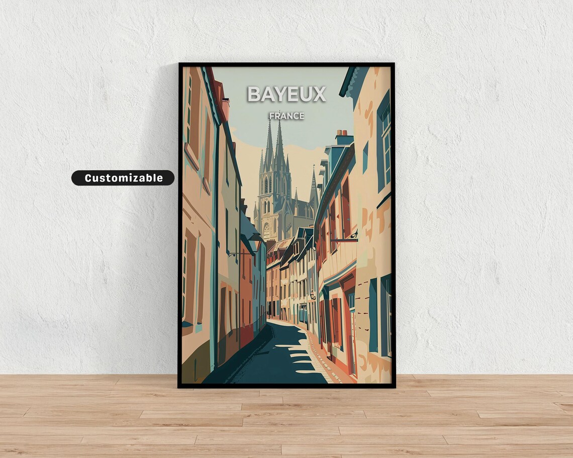 Bayeux France Cathedral Street Vintage Style Custom Travel Poster