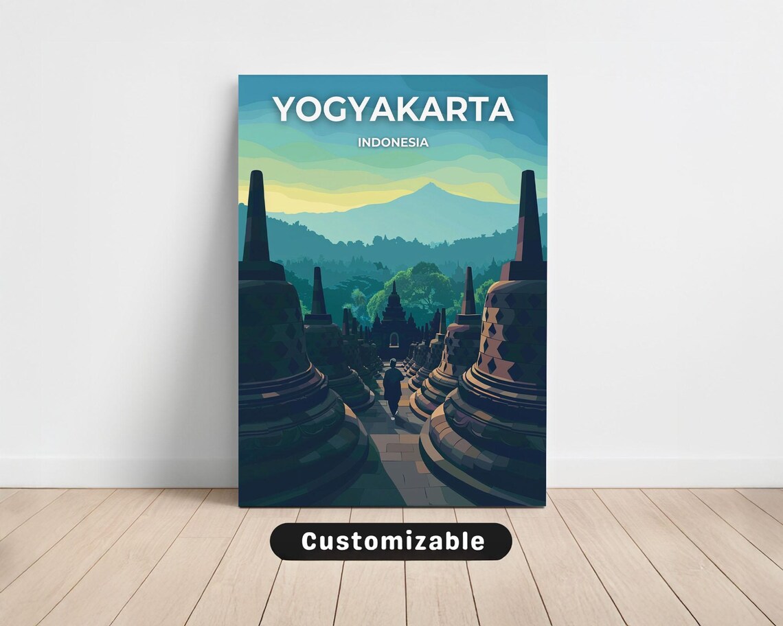 Yogyakarta Indonesia Borobudur Stone Stupas Sunrise Travel Poster