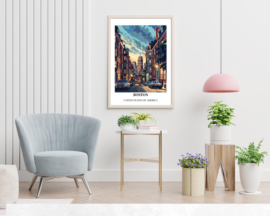 Boston Massachusetts Brownstone Street Dusk Cityscape Poster - Image 2