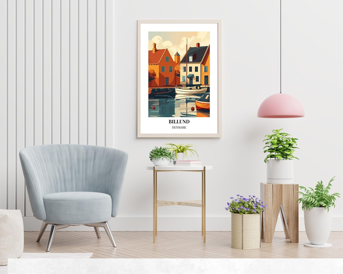 Billund Denmark Waterfront Colorful Houses Harbor Boats Poster - Image 2