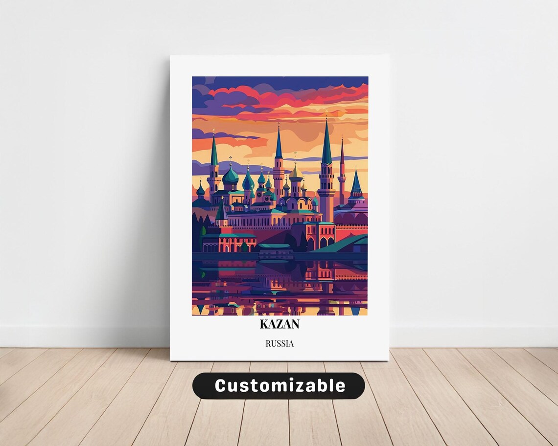 Kazan Russia Golden Sunset Skyline Onion Domes Riverside Poster