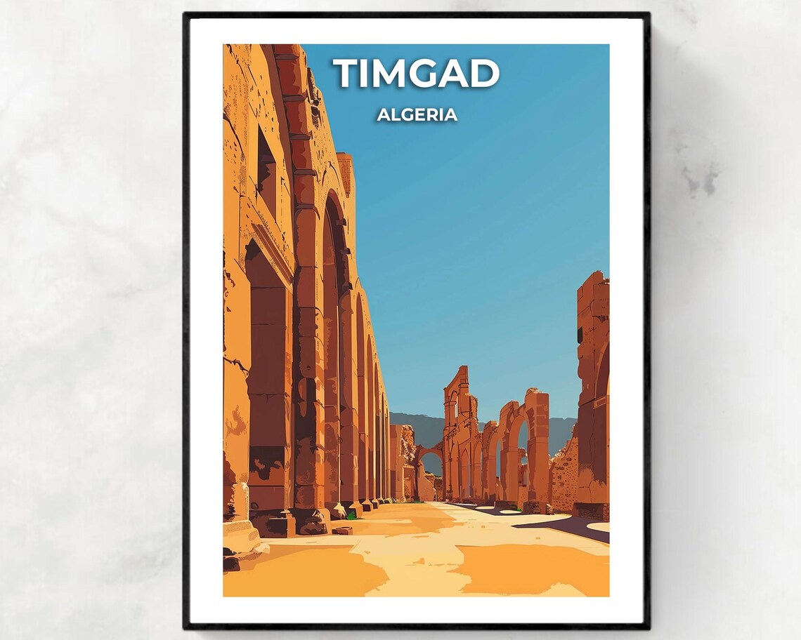 Timgad Algeria Roman Colonnade Street UNESCO Ruins Travel Poster