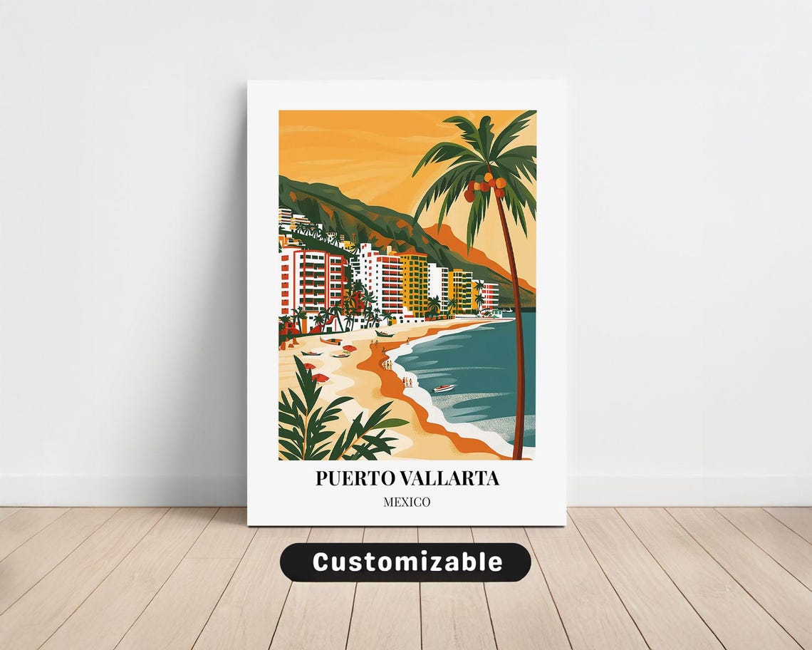 Puerto Vallarta Mexico Tropical Beach Travel Poster Palm Resort View