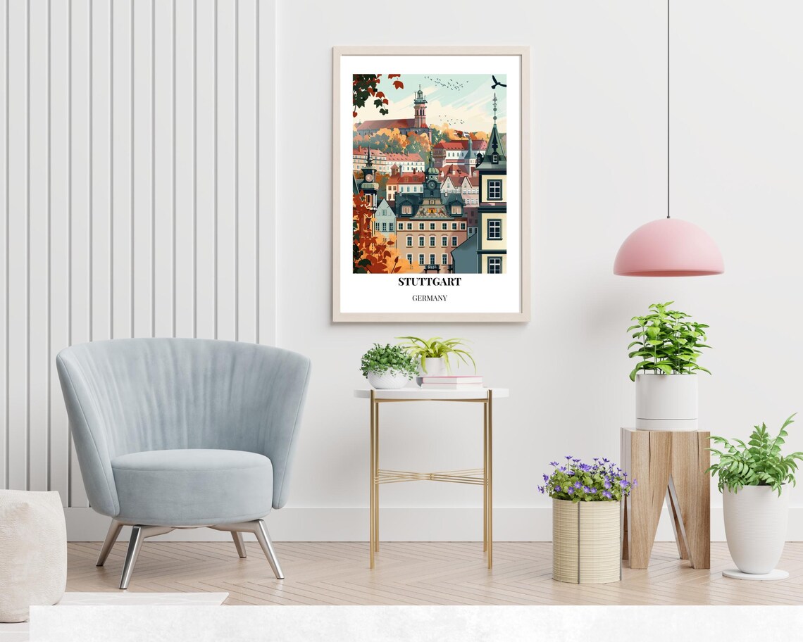 Stuttgart Germany Autumn Old Town Spires Vintage Travel Art Poster - Image 2