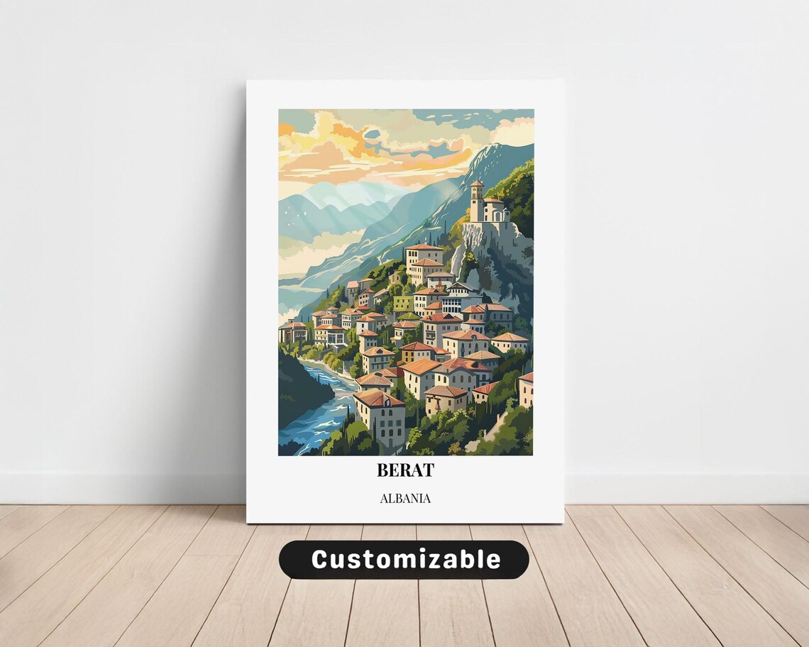 Berat Albania Hillside Old Town River Valley Europe Travel Poster