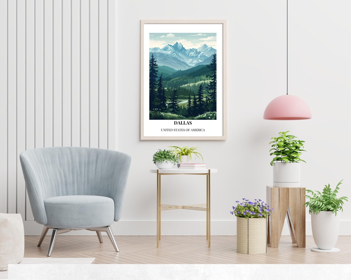 Dallas Texas Snow Capped Mountain Peaks Evergreen Forest Valley Poster - Image 2