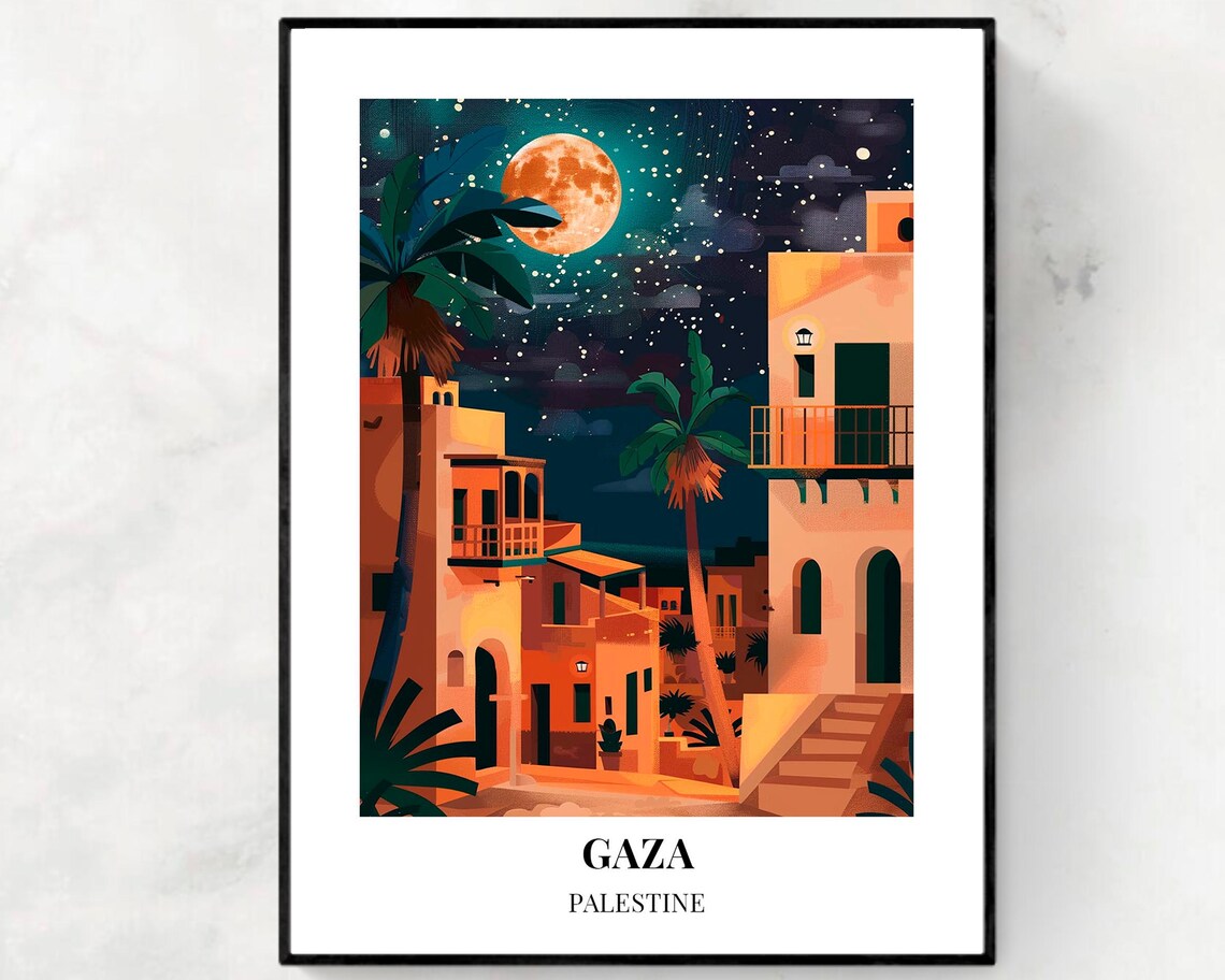 Gaza Old Town Moonlit Street Under A Starry Night Sky Poster