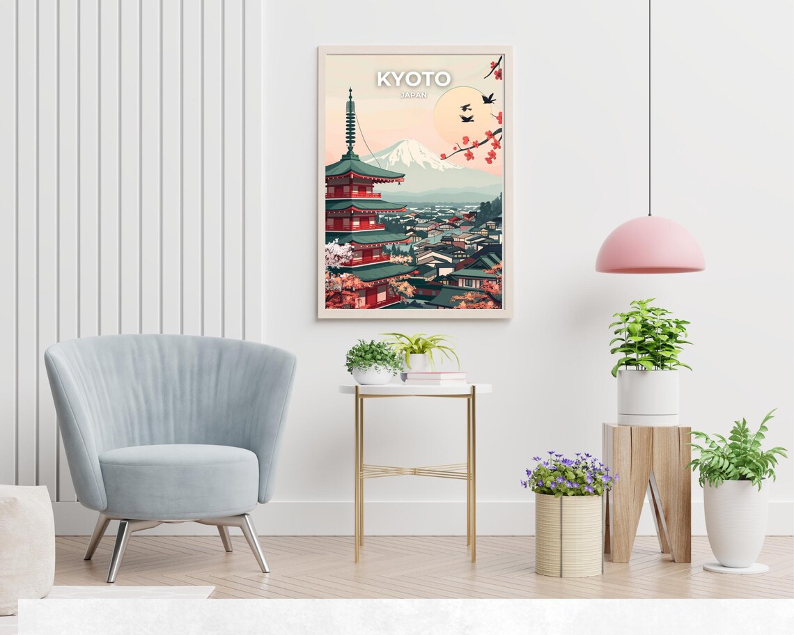 Kyoto Japan Five Story Pagoda Mount Fuji Cherry Blossom Travel Poster - Image 2