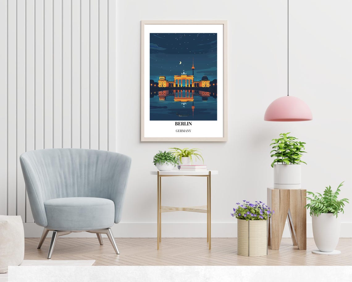 Berlin Night Brandenburg Gate Illuminated Reflection Germany Poster - Image 2
