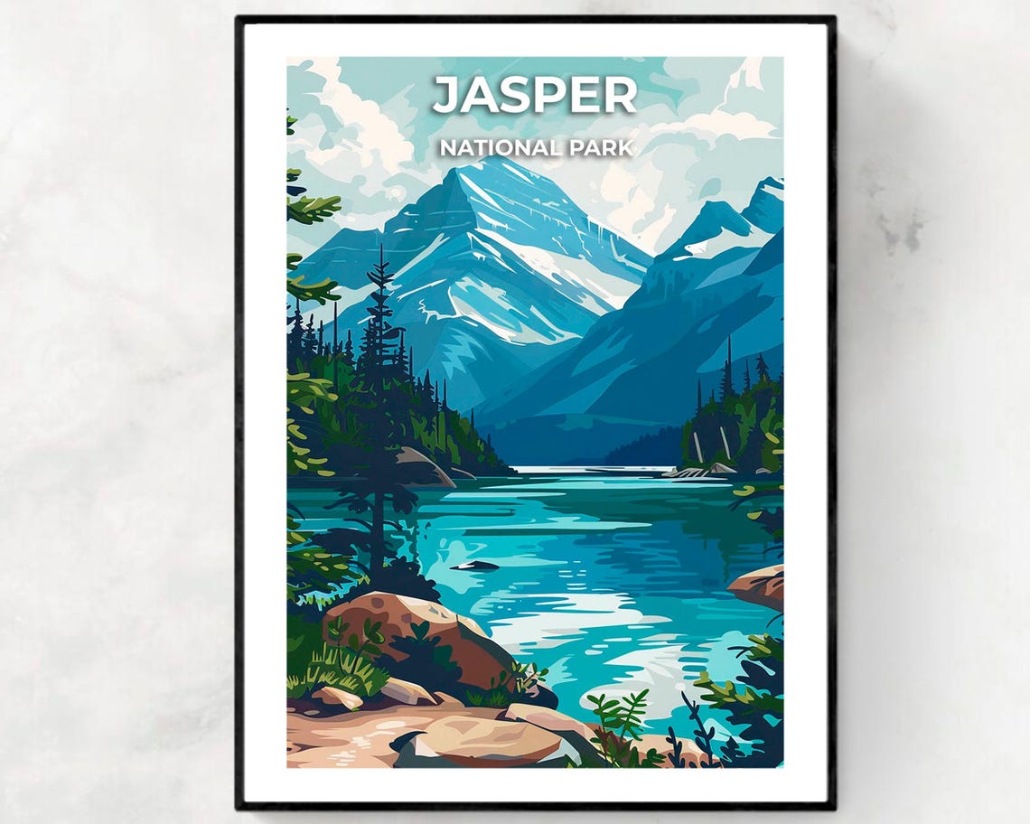 Jasper National Park Turquoise Lake Rugged Blue Peaks Poster