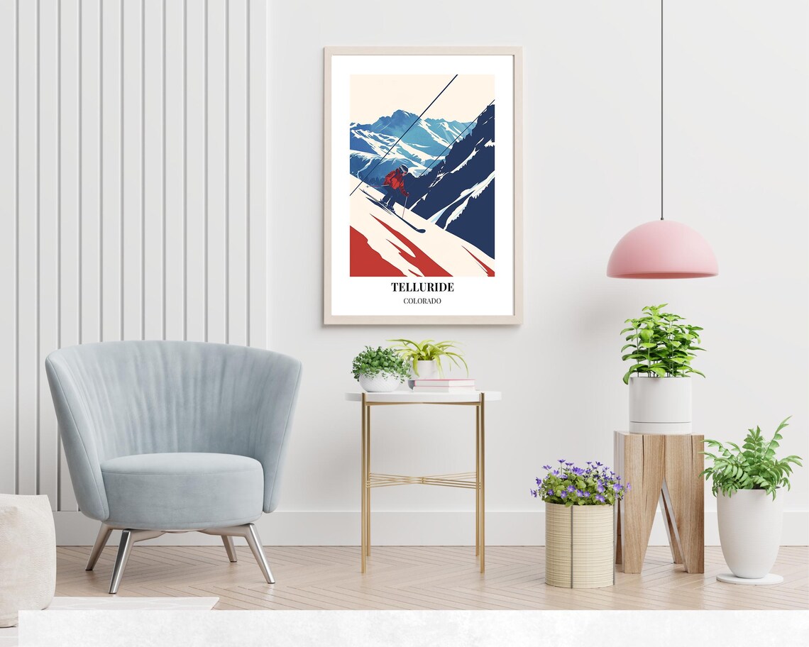 Telluride Colorado Steep Face Carving Skier Action Art Poster - Image 2
