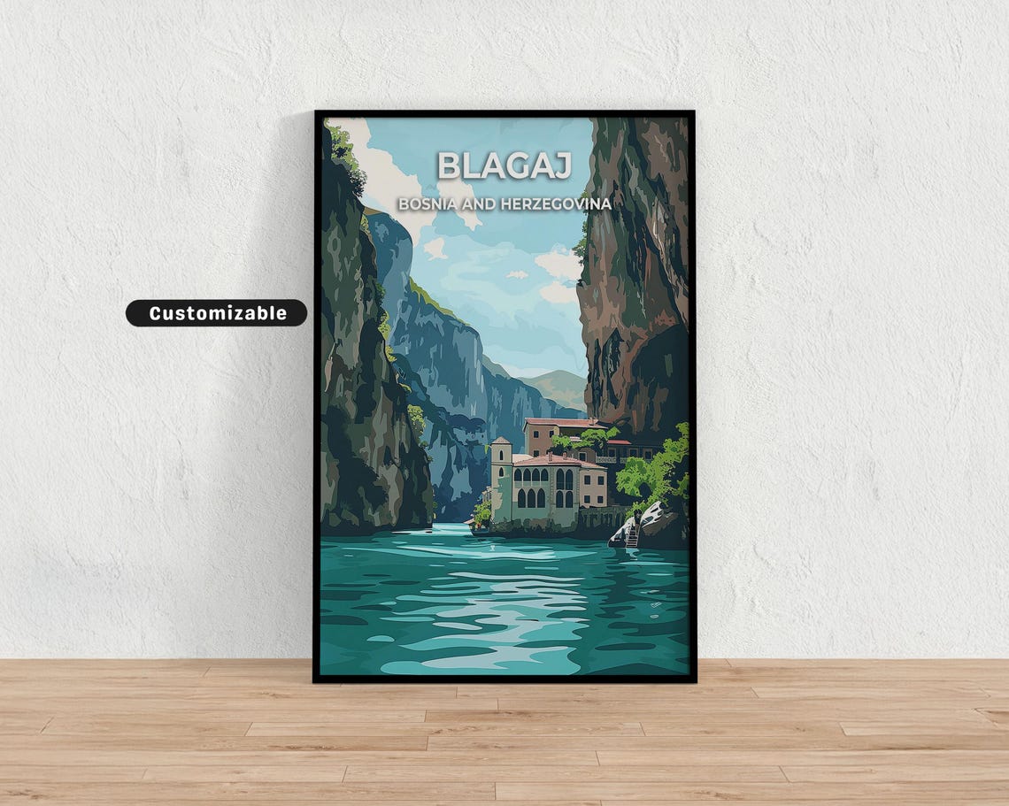 Blagaj Bosnia Herzegovina Dramatic Cliffside Travel Style Poster