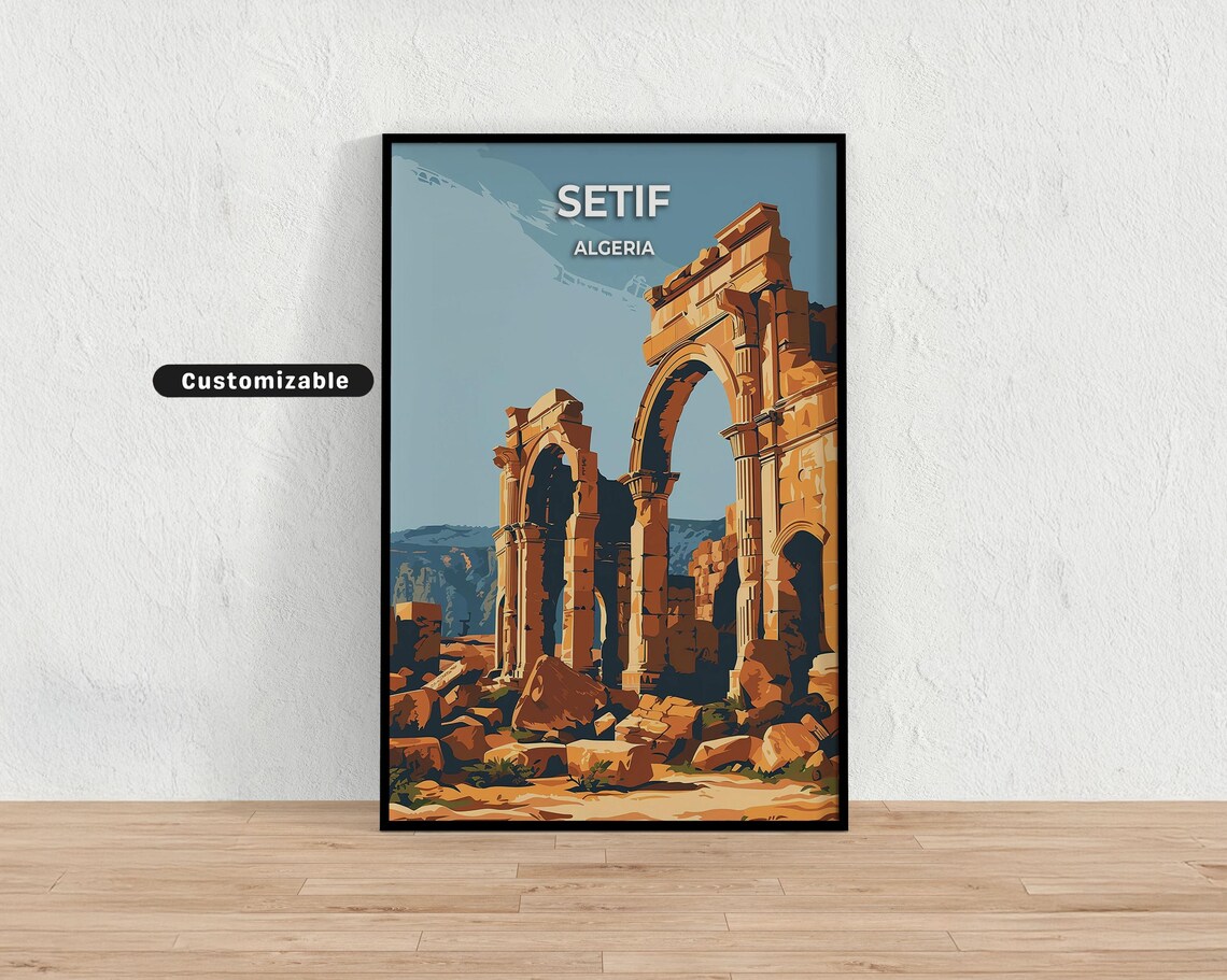 Setif Algeria Roman Triumphal Arch Warm Vintage Travel Poster
