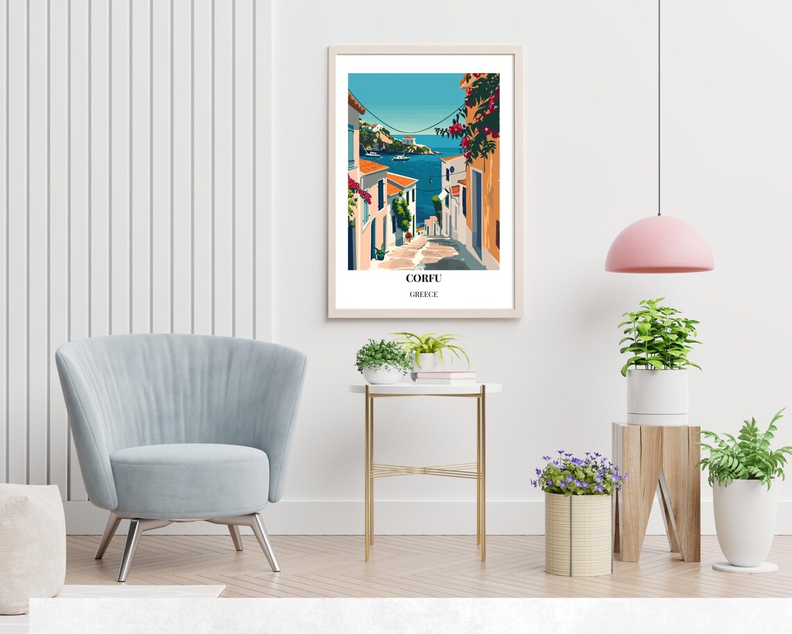 Corfu Greece Coastal Alleyways Descending Toward the Ionian Sea Poster - Image 2