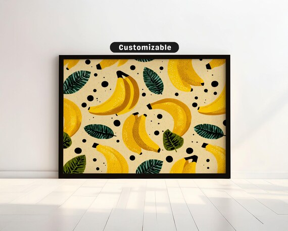 Playful Banana Pattern Dots Green Leaves Tropical Fruit Poster