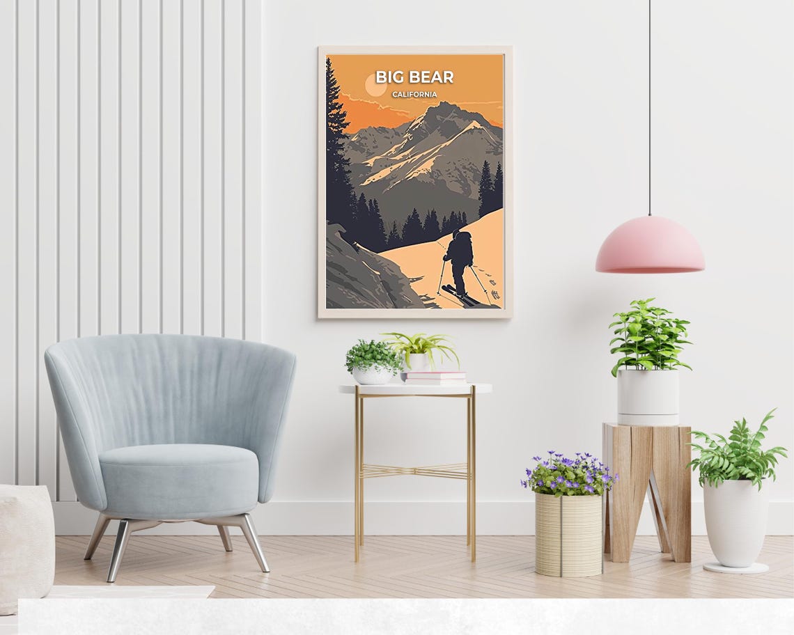 Big Bear California Amber Sunset Summit Skier Crossing Poster - Image 2