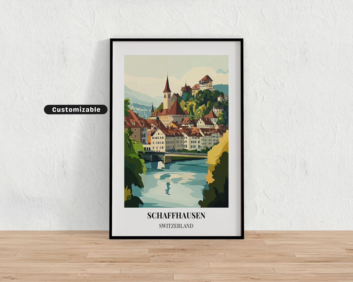 Schaffhausen Switzerland Riverside Old Town Bridge Minimalist Poster