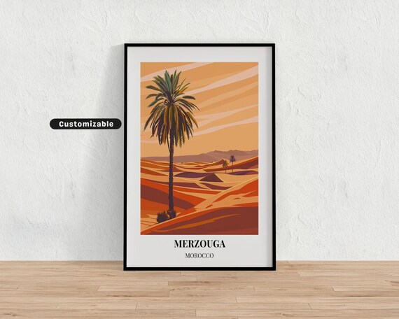 Merzouga Morocco Sahara Desert Palm Golden Dunes Travel Poster