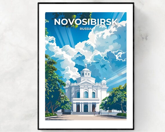 Novosibirsk Russia White Opera House Under Dramatic Clouds Poster