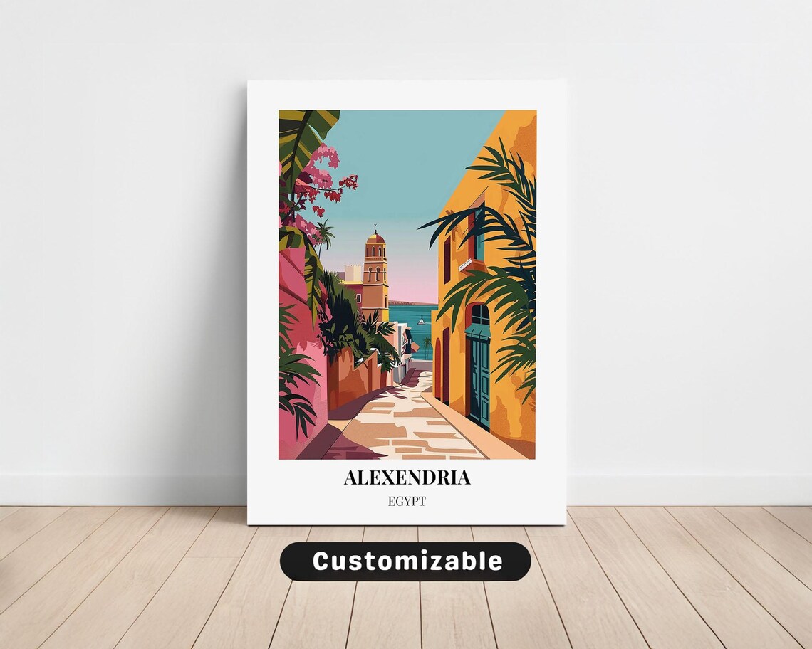 Alexandria Egypt Coastal Street Sea View Sunset Travel Poster