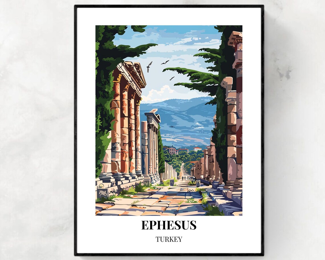 Ephesus Turkey Ancient Marble Street Ruins Vintage Travel Poster